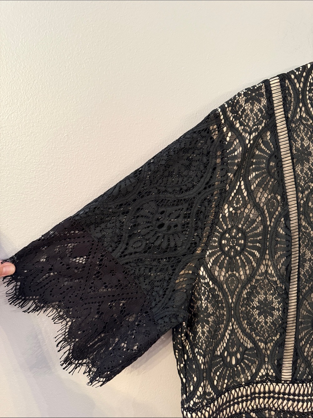 Black Lace Overlay Short Sleeve Knee Length Cocktail Dress - Picture 3 of 6